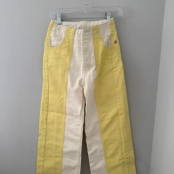 BDG Off-White color block yellow hi rise wide leg Textured Pants - Picture 5 of 8